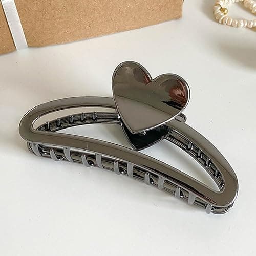 Heart Hair Clips Valentine’s Day Hair Claw Clips Non Slip Black Hair Jaw Barrettes Romantic Valentines Hair Accessories Metal Heart Banana Shark Clip for Women Holiday Party Hair Decorations Supplies thumbnail 7