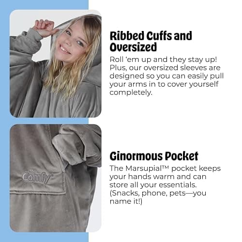 THE COMFY Original | Sherpa Lined Microfiber Fleece Wearable Blanket, Oversized Design with Hood and Pocket from Shark Tank thumbnail 5