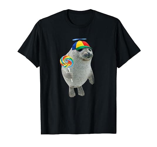 Silly Seal with Lollipop Meme T-Shirt - Image 1
