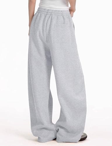 FACDIBY Womens Barrel Sweatpants Fleece Lined Wide Leg Sweat Pants Cotton Elastic Waisted Trousers with Pockets thumbnail 2