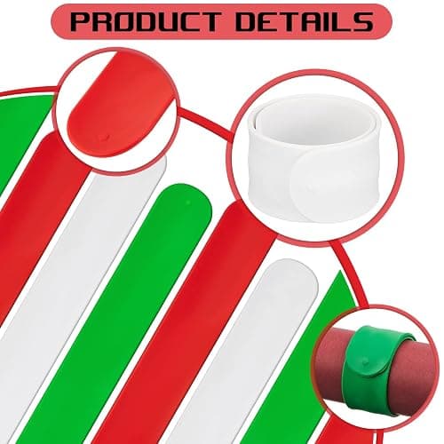 Charniol 12 Pieces Wrapping Paper Roll Holder Holiday Flip Wrap Silicone Covered Metal Strips 1'' x 9'' Stabilizer Slap Band for Christmas Poster Gift Paper Vinyl Storage Organize, White Red Green thumbnail 4