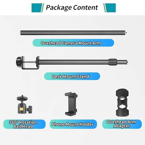 Camera Desk Mount Webcam Stand with Overhead Articulating Magic Boom Arm 1/4" Ball Head for DSLR Tripod, Adjustable Light Stand, Tabletop C Clamp for Ring Light Photo Video Shooting Live Streaming thumbnail 10