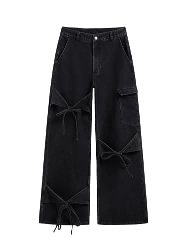 CIDER Baggy Jeans for Women Low Waisted Wide Straight Leg Bow Jeans Denim Pants - Image 1