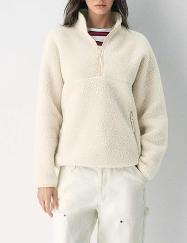 MAIPOETYRY Women Fleece Pullover Half Zip Sherpa Jacket Teddy Long Sleeve Fall Sweatshirt with Pockets thumbnail 2