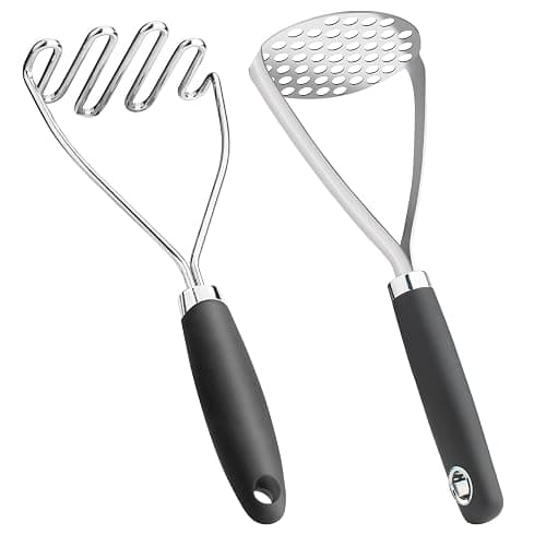 Potato Masher Set of 2 Pieces, 10.25-Inch Stainless Steel Wire Mashed Potato Masher, Kitchen Gourmet Making Tools Professional Integrated Honeycomb, For Vegetable, Fruit, Melon, Potato Etc, Black - Image 1