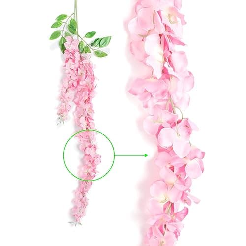 sheH 12pcs Artificial Fake Wisteria Vine Garland-GreenDec 3.6Ft/Piece Silk Wisteria Vine Ratta Hanging Flower for Home Garden Wedding Decor (Pink) thumbnail 6