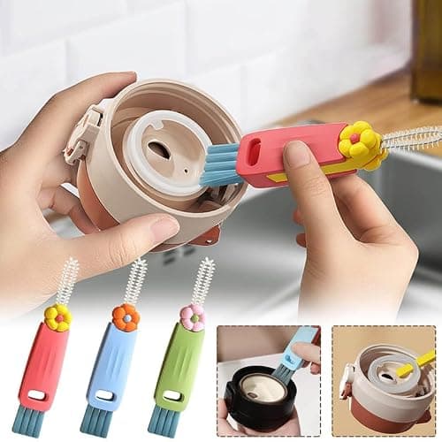3 in 1 Cup Lid Cleaning Brush, 2024 New Crevice Cleaning Brush Set for Baby Bottle Gap Tight Spaces Cup, 3 in 1 Multifunctional Cleaning Brush Portable Cup Lid Cleaner with Brush(E) thumbnail 8