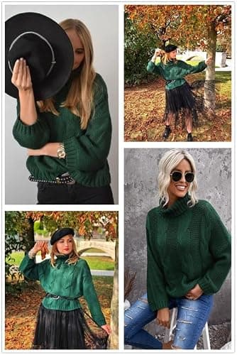 Dokotoo Womens 2025 Winter Fall Solid Turtleneck High Neck Balloon Long Sleeve Sweaters Pullover Outerwear thumbnail 5