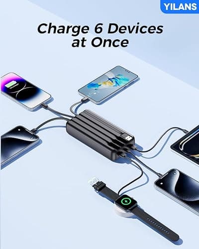 Portable Charger,50000mAh Power Bank Built-in Cable, 22.5W PD USB C In & Out Fast Charging, External Battery Pack with 6 Output & 2 Input, Travel Phone Charger for iPhone 17/16/15/14/13/12, Android thumbnail 3