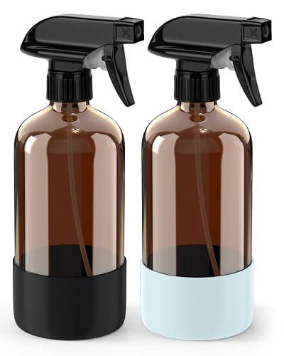 Bontip Glass Spray Bottle with Silicone Sleeve Protection, Amber Glass Spray Bottle Set for Window Cleaner Aromatherapy Facial Hydration Watering Flowers Hair Care 2 Pack/16 oz (Black & Blue, 16 oz) - Image 1