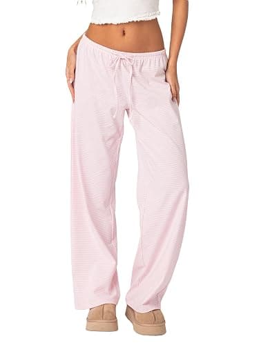 Women Striped Loose Pajama Pants Fall Drawstring Tie Up Elastic High Waist Trousers Fashion Y2k Wide Leg Lounge Pant - Image 1