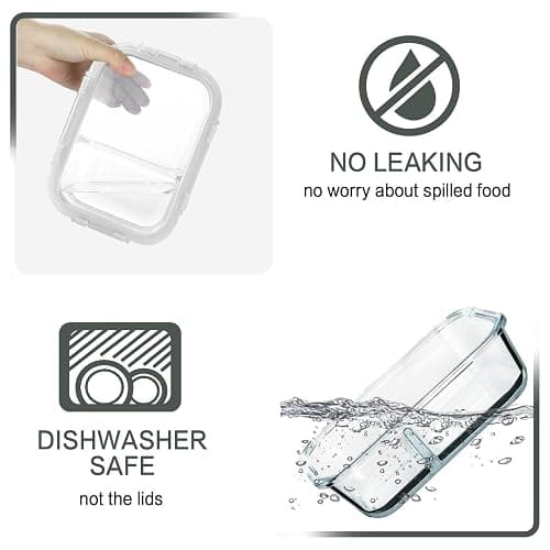 M MCIRCO [10-Pack,30 Oz Glass Meal Prep Containers 2 Compartments Airtight Lunch Bento Boxes with Lids, Glass Food Storage Containers, Microwave, Oven, Freezer and Dishwasher, White thumbnail 4