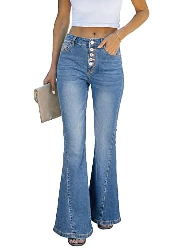 Sidefeel Flare Jeans for Women High Waisted Stretchy Bell Bottoms Wide Leg Side Seam Denim Pants - Image 1