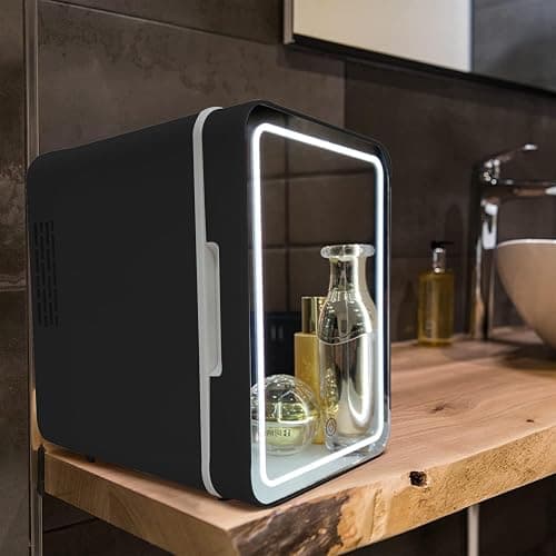 Olvy Kosmetik Kühlschrank 4 Liter, Tragbarer Mini Kühlschrank mit LED Spiegel, Klein Skincare Fridge, Kühl und Heiß für Zimmer, Schwarz thumbnail 2