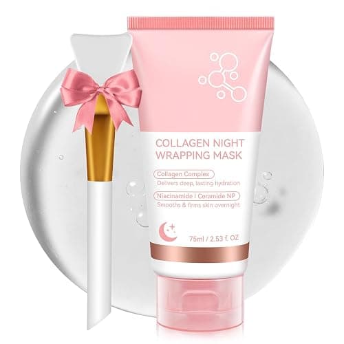 Shuangjia Collagen Night Wrapping Mask with Brush 2.53 fl.oz, Collagen Overnight Wrapping Peel Off Facial Mask Pack, Reduces Sagging & Dullness - Hydrolyzed Collagen For Glowing Skin, For Glass Skin - Image 1
