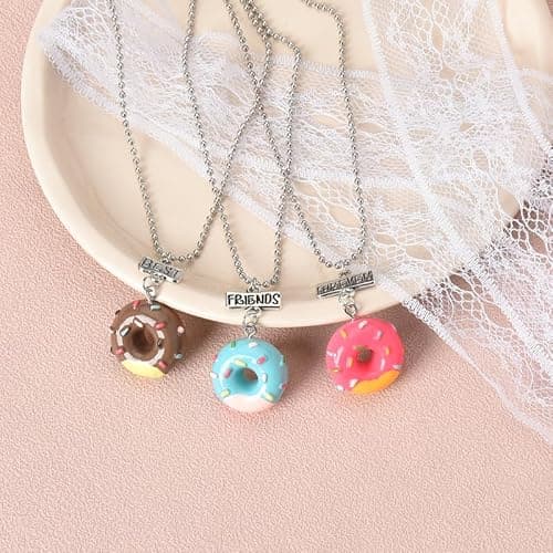 Best Friends Forever Necklaces for 3 BFF Friendship Gifts for Women Besties Sisters Anniversary Birthday Gift for Soul Sisters Friends Female 3 Pcs Doughnut Necklace for Women thumbnail 4