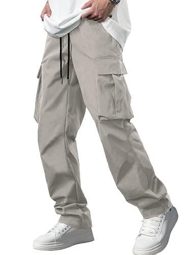 Comdecevis Men's Casual Cargo Pants Workout Joggers Stretch Sweatpants Hiking Drawstring Tactical Pants with Multi Pockets - Image 1