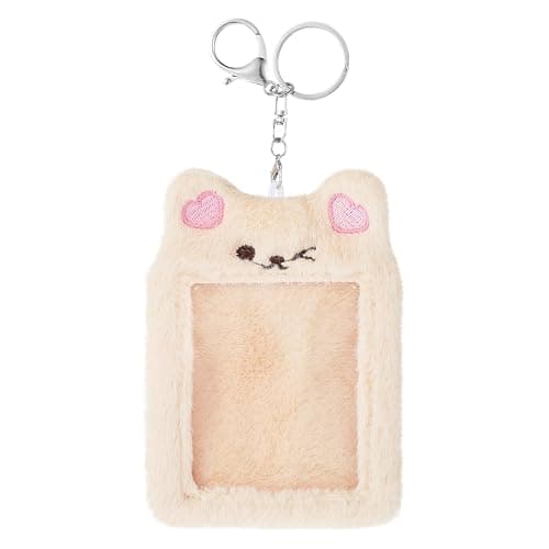 JIEYAO Plush Photocard Holder, Cartoon Bear Card Cover with Keychain Cute Cartoon Plush Photocard Holder Korean Style ID Card Cover Protective Case Card for Women Office and School Supplies - Image 1