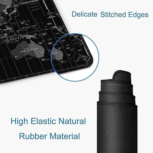 SANWUMIAN Large Gaming Mouse Pad with Stitched Edges, Desk Mat Extended Keyboard Pad, Non-Slip Rubber Base Desk Pad for Laptop, Office, Home, 31.5X11.8 inch Black World Map thumbnail 5