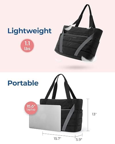 BAGSMART Tote Bag for Women with Zipper and Yoga Mat Straps for Travel Sport Work Quilted Tote - Camel thumbnail 7