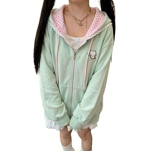 DINGXIANGJU Y2K Cutecore Kawaii Hoodie Women Cute Cat Zip Up Harajuku Oversize Japan Aesthetic Shoujo Girl Teen Top Clothes - Image 1