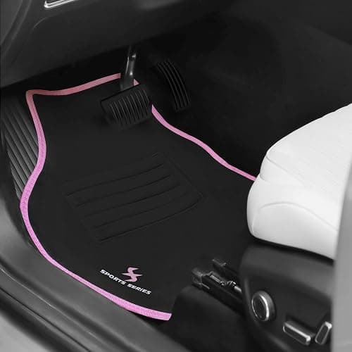 WOLTU Autofußmatten-Set mit 4 Matten universelle Allwetterfußmatten mit Stickerei Autoteppich gegen Wasser rutschfeste Absatzschoner aus Teppichmaterial Schwarz Rosa thumbnail 5