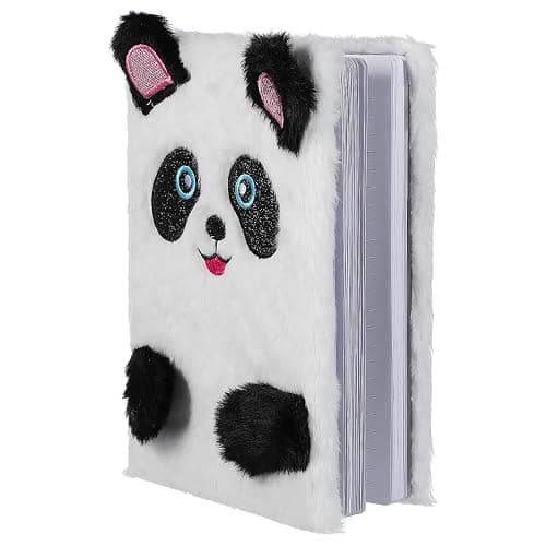 NUOBESTY Plush Notebook, Faux Fur Notebook for Kids, Panda Pattern Diary Journal Hardcover Notebook Writing Pad School Stationery White - Image 1