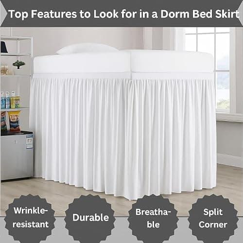 Dorm Bed Skirt Twin XL 36 Inch Drop College Dorm Room Essentials Bed Skirt 100% Microfiber Extra Long Ruffle BedSkirt with Split Corner White Solid - White Solid - Twin-XL /36" Drop thumbnail 7
