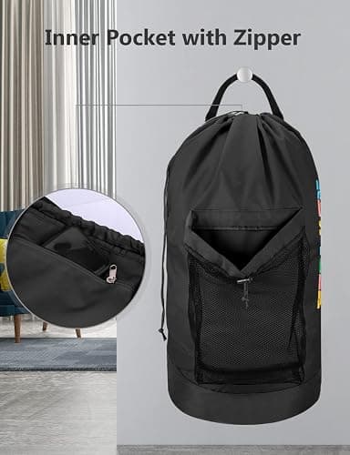 Dalykate Backpack Laundry Bag, Laundry Backpack with Shoulder Straps and Mesh Pocket Nylon Clothes Hamper Bag with Drawstring Closure thumbnail 6