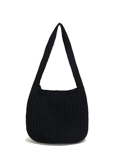ENBEI Women's Crochet Tote Bag Knit Shoulder bag,Aesthetic Bag,Cute Eco-Friendly Tote for Travel,Daily Use,Gift Box Packaging - Black