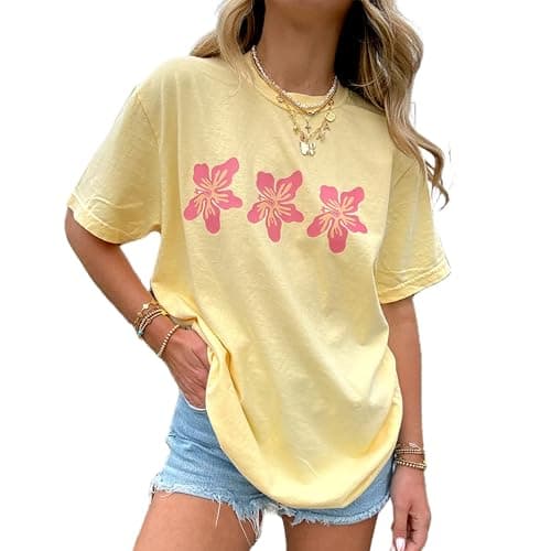Oversized Y2k Floral Graphic Tees for Women Fruit Print Vintage Aesthetic Tops Baggy Summer Preppy Teen Girl Clothes - Image 1