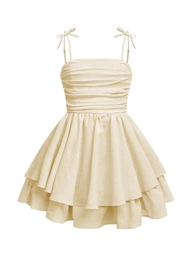 RoseSeek Girl's Flowy Cami Dress Ruched Sleeveless Pink Layered Ruffle Kawaii Short Smocked Summer Dresses - Image 1