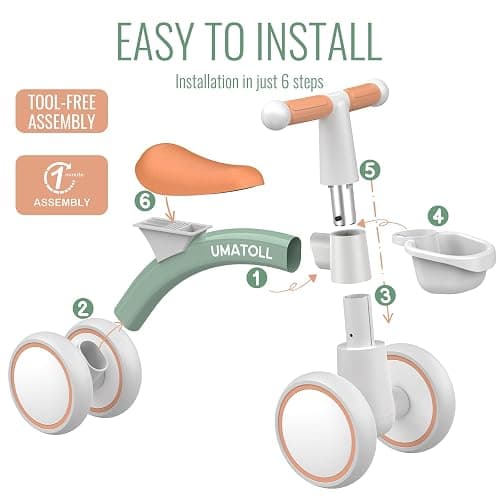 Umatoll Baby Balance Bike for 1 Year Old Boys Girls, 12-24 Months Toddler Balance Bike with Removable Basket, Adjustable Seat, 4 Wheels Infant Bike, First Birthday Gift thumbnail 4