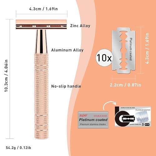 Rose Gold Double Edge Safety Razor, Single Blade Razors for Women, with 10 Platinum Coated Safety Razor Blades, 1 Blade Razors, Anti-slip Handle, Metal Material, Reusable, Eco-friendly, Smooth Shaving thumbnail 9