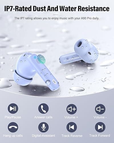 Wireless Earbuds, Bluetooth 5.4 Headphones Bass Stereo, Ear Buds with Noise Cancelling Mic, LED Display in Ear Earphones Clear Calls, IP7 Waterproof Bluetooth Earbuds for Laptop/Phones, Pale Blue thumbnail 8