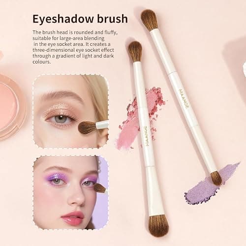 MAANGE Makeup Brush Set 14-In-7 Double Ended Essential Foundation Makeup Brushes for Powder Concealers Eye Shadows Blush Make Up Brushes with Travel Makeup Case thumbnail 7