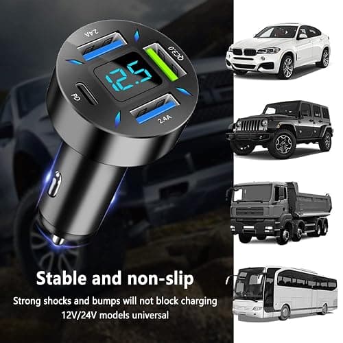Car Charger 66W Super Fast Charging with USB PD&QC 3.0(Voltmeter&LED Lights) Universal Quick Charge for 12-24V Car Cigarette Lighter Plug,Compatible with iPhone 14 13 12,S22 S21 S20,iPad(Black) thumbnail 6