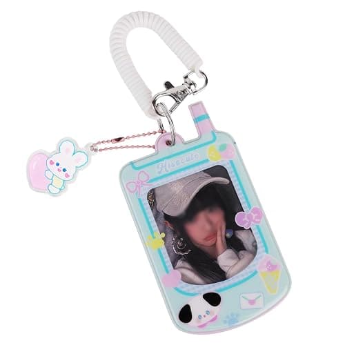 Kpop Photocard Holder with Keychain Cute Pendant 3 inch Idol Album Photo Card Sleeves ID Bus Bank Credit Card Protector for Student Kpop Fan (Green) - Image 1