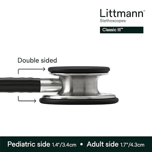 3M Littmann Classic III Monitoring Stethoscope, 5620, More Than 2X as Loud, Weighs Less, Stainless Steel Chestpiece, 27" Black Tube thumbnail 3