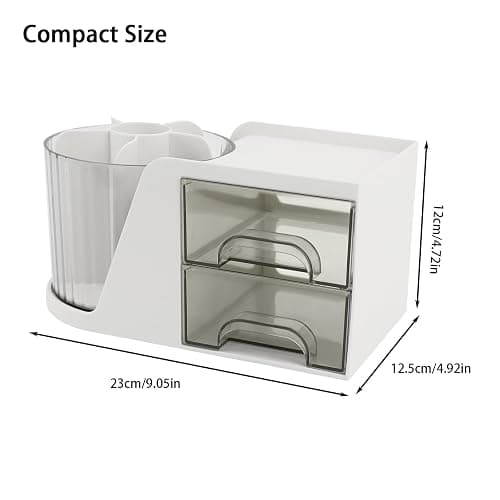 SZDPC Desk Organizer with Rotating Pencil Pen Holder and 2 Small Drawers, Desk Caddy for Office Workspace Organization and Storage (White) thumbnail 3