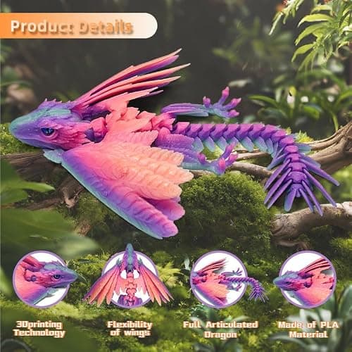 SGYYSG Feathered Wyvern Dragon,3D Printed Dragon, Articulated Dragon with Wings, 3D Printed Toys, Desktop Pet - Indulge in The Enchanting Realm of Dragons (Rainbow Noctilucent) thumbnail 4