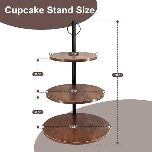 Limengya Cupcake Stand, 3 Tier Wood Cake Stands Rustic Cupcake Tower, Round Tiered Tray Stand for Dessert Table Display, Industrial Wooden Serving Stand Wedding, Graduation and Baby Shower thumbnail 3