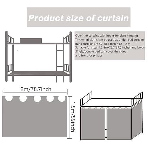 AUCOOMA Thickened Blackout Bunk Bed Curtains Dorm Room Privacy Canopy Bottom Loft, Green, 1 Piece thumbnail 3