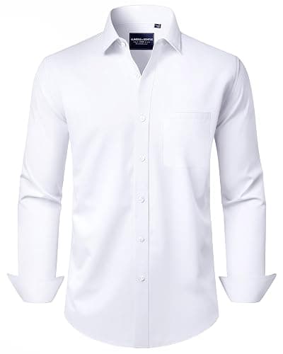 Alimens & Gentle Men's Dress Shirts Long Sleeve Wrinkle-Free Stretch Shirts Solid Formal Button Down Shirt with Pocket - Image 1
