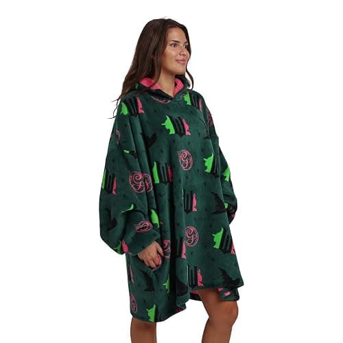 Bioworld Wicked Part 1 Witch & Glinda Seal All-Over Print Adult Green Long Sleeve Comfy Hooded Blanket thumbnail 4