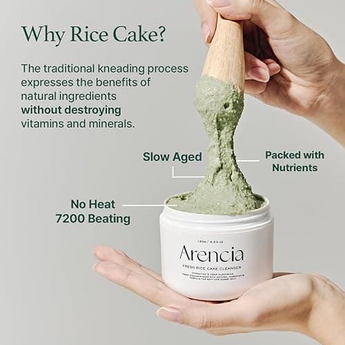 Arencia Korean Rice Mochi Face Cleanser - Face Mask, Foaming Cleanser, Gentle Scrub All in One - Deep Cleansing, Moisturizing, Pore Minimizing, Removing Blackhead- with Rice Water & Green Tea, Mugwort - 4.2 Ounce (Pack of 1) - Green thumbnail 6