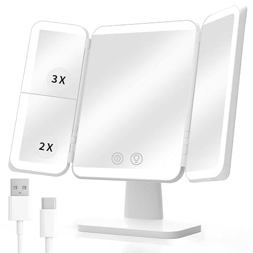 SIMETRA 15.6'' Rechargeable Makeup Mirror with Lights, 156 LED Magnification Vanity Mirror with 3 Colors Lights, 3000mAh Lighted Mirror, Touch Control Trifold Mirror for Women Travel Desk - Image 1