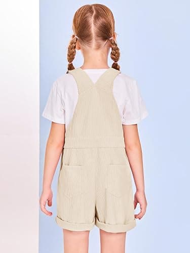 Haloumoning Girls Corduroy Overall Shorts Kids Cute Romper Shortalls with Pockets 5-14 Years thumbnail 8