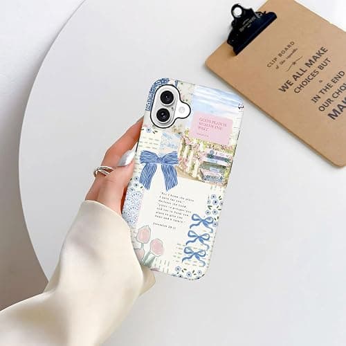 Case for iPhone 16 Plus - Slim Fit Anti-Scratch Phone Case for Girl Women - Christian Blue Bow God Religious (Frosted) thumbnail 4