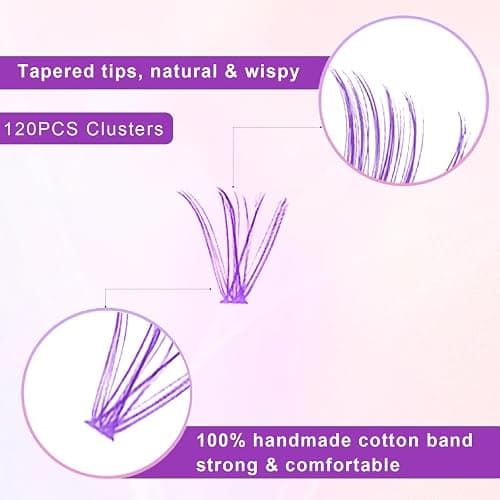 Fairy Colored Lash Extensions Clusters, False Eyelashes, Individuals Eyelash Clusters Diy Colored Eyelash Kit 6 Colors Rainbow Individual Eye Lashes 14/16mm D Curl Blue, Purple（120pcs)（No Glue） - 120 PCS thumbnail 6